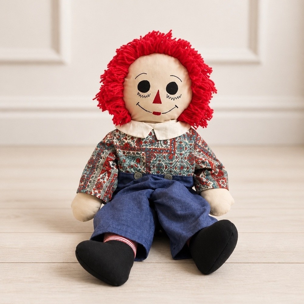 Vintage Large 33" Handmade Raggedy Andy Cloth Doll Paisley Calico Shirt 70s‎